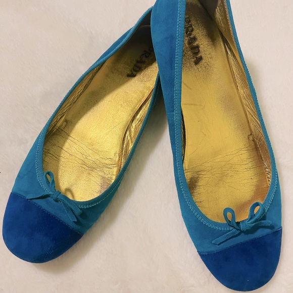 💐PRADA VERO CUOIO SUEDE RARE TEAL/ ROYAL BALLERINA 🩰 - Picture 3 of 6